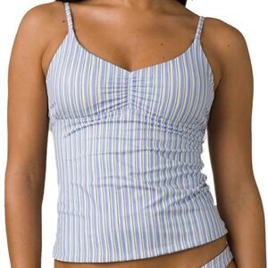 Prana Jess Reversible Tankini Swim Top Size S Army Spots Green Blue Striped NEW